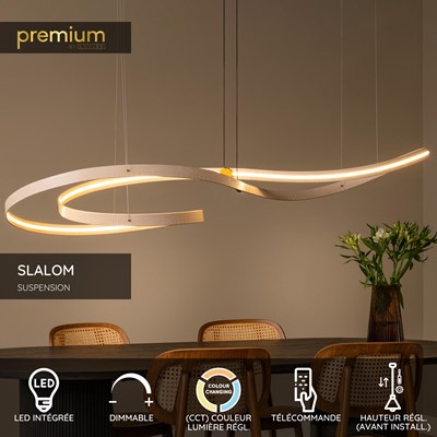 Lucide SLALOM - Suspension - LED Dim. - CCT - 1x80W 2200K/4000K - Crème | Premium